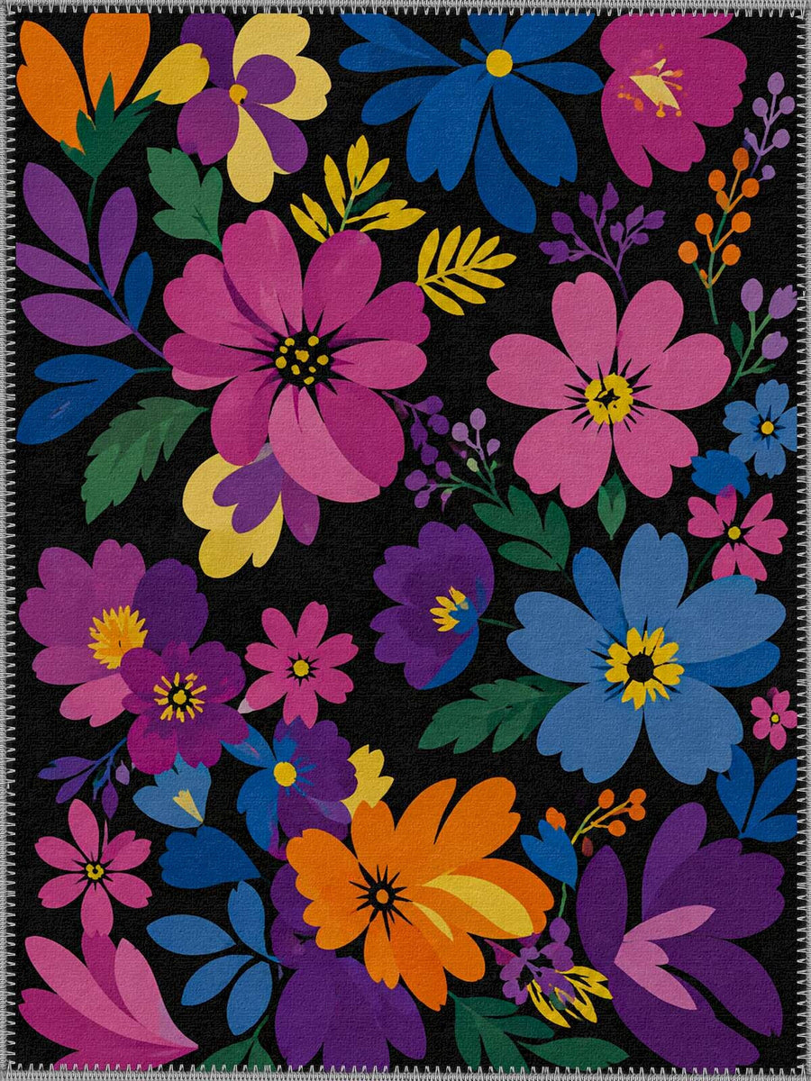 Allentown black Zeminli colored floral modern Washable Custom Size Rug