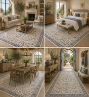 Pasadena cream navy Floral Classic patterned Washable Custom Size Rug