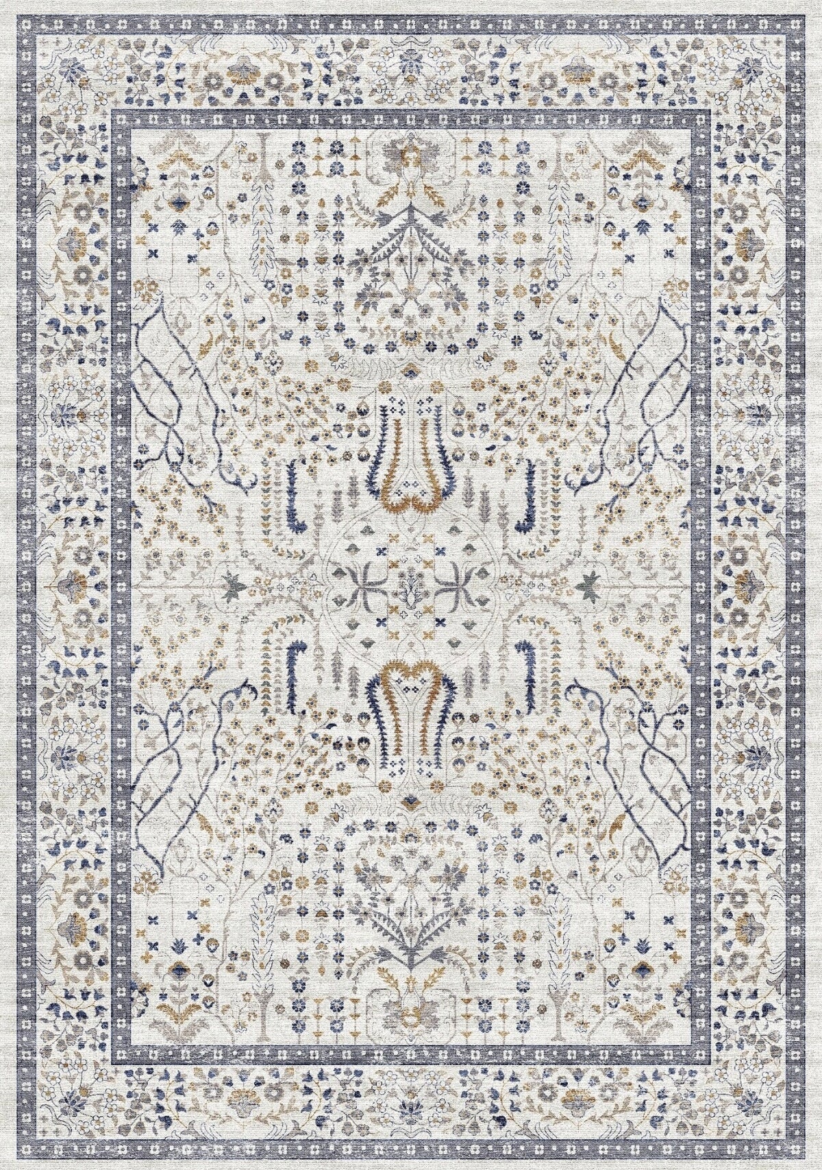 Pasadena cream navy Floral Classic patterned Washable Custom Size Rug