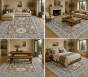 Uşak Pastel blue & Kahve patterned vintage Washable Custom Size Rug