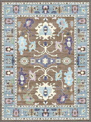 Uşak Pastel blue & Kahve patterned vintage Washable Custom Size Rug