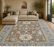 Uşak Pastel blue & Kahve patterned vintage Washable Custom Size Rug