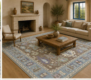 Uşak Pastel blue & Kahve patterned vintage Washable Custom Size Rug