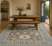 Uşak Pastel blue & Kahve patterned vintage Washable Custom Size Rug