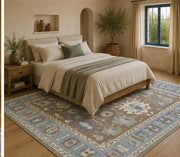 Uşak Pastel blue & Kahve patterned vintage Washable Custom Size Rug