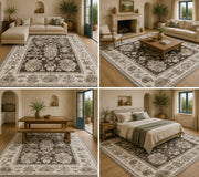 Brenham Uşak patterned brown & cream vintage Washable Custom Size Rug
