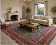 Doncaster blue red Medallion Patterned vintage Washable Custom Size Rug