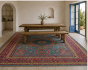 Doncaster blue red Medallion Patterned vintage Washable Custom Size Rug