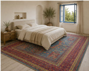 Doncaster blue red Medallion Patterned vintage Washable Custom Size Rug