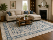 Spinoza modern geometric blue & cream patterned vintage Washable Custom Size Rug