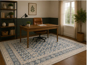 Spinoza modern geometric blue & cream patterned vintage Washable Custom Size Rug