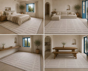 Bergen modern geometric cream & Pudra Tonlu Çizgili Washable Custom Size Rug