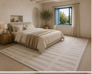 Bergen modern geometric cream & Pudra Tonlu Çizgili Washable Custom Size Rug