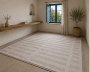 Bergen modern geometric cream & Pudra Tonlu Çizgili Washable Custom Size Rug