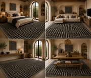 Normal Heights modern geometric black & cream patterned Washable Custom Size Rug