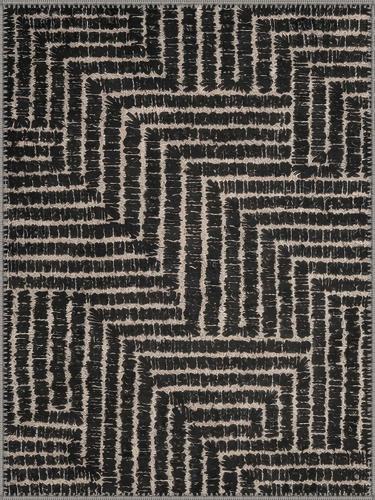 Normal Heights modern geometric black & cream patterned Washable Custom Size Rug