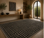 Normal Heights modern geometric black & cream patterned Washable Custom Size Rug