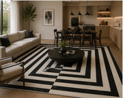 Euclid modern geometric black & cream patterned Washable Custom Size Rug
