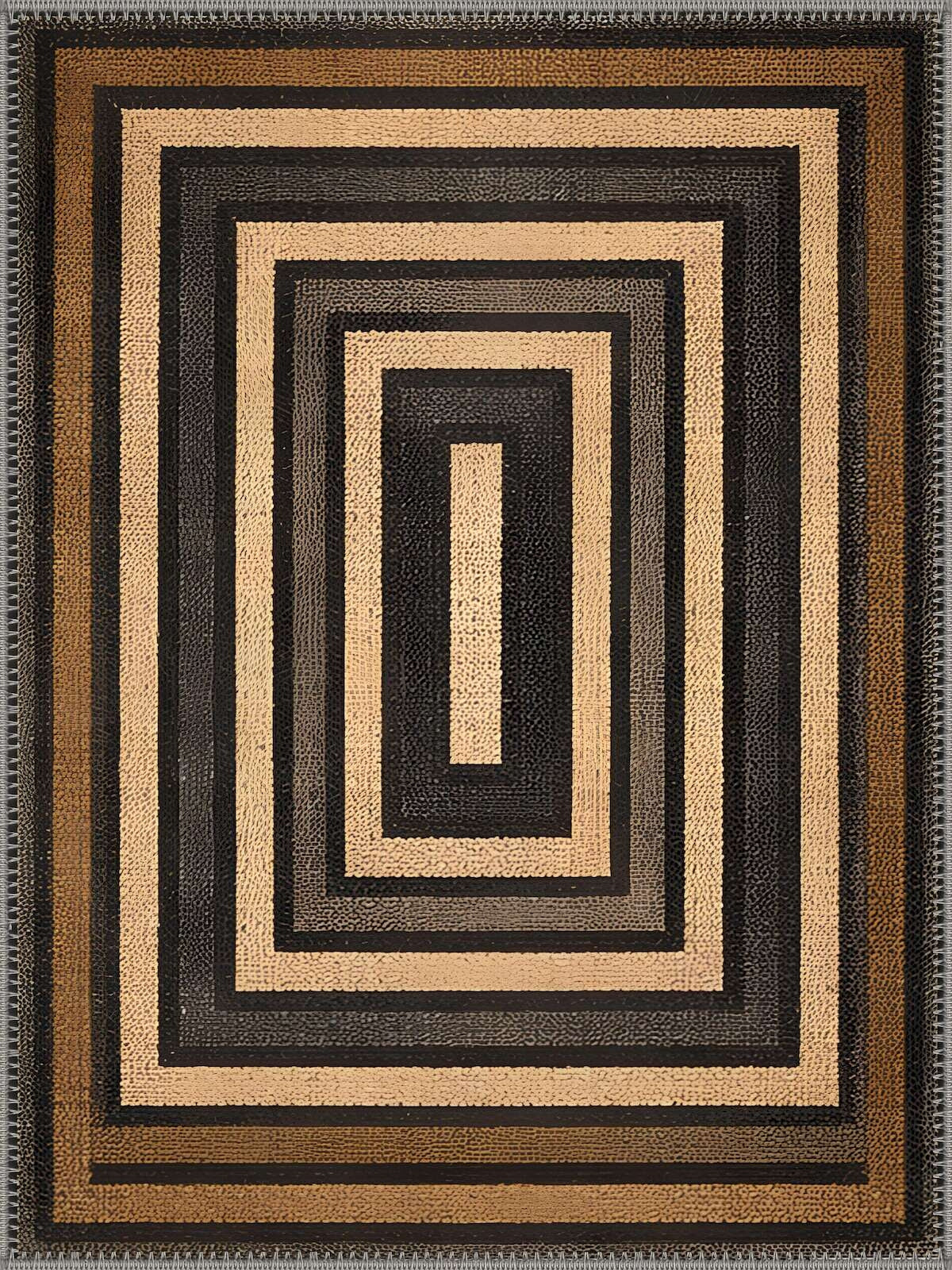 Pythagoras geometric black, cream & brown patterned Washable Custom Size Rug