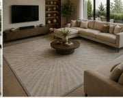 Dripping Springs abstract Radyal patterned blue & beige Washable Custom Size Rug