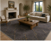 Seguin geometric patterned charcoal & Altın Washable Custom Size Rug
