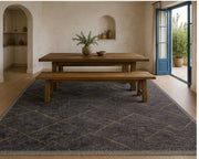 Seguin geometric patterned charcoal & Altın Washable Custom Size Rug