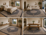 Meryem classic Medallion Patterned blue İpek Görünümlü Washable Custom Size Rug
