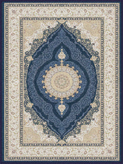 Gülnaz classic Medallion Patterned navy & cream İpek Görünümlü Washable Custom Size Rug