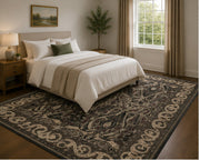 Gülendam classic Şal patterned black & beige İpek Görünümlü Washable Custom Size Rug