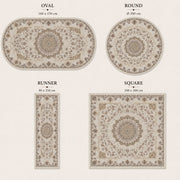 Hanzade classic Medallion Patterned cream & beige İpek Görünümlü Washable Custom Size Rug