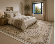 Hanzade classic Medallion Patterned cream & beige İpek Görünümlü Washable Custom Size Rug