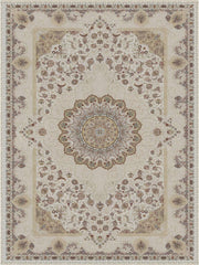 Hanzade classic Medallion Patterned cream & beige İpek Görünümlü Washable Custom Size Rug