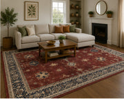 Luzern vintage geometric patterned burgundy & navy Washable Custom Size Rug