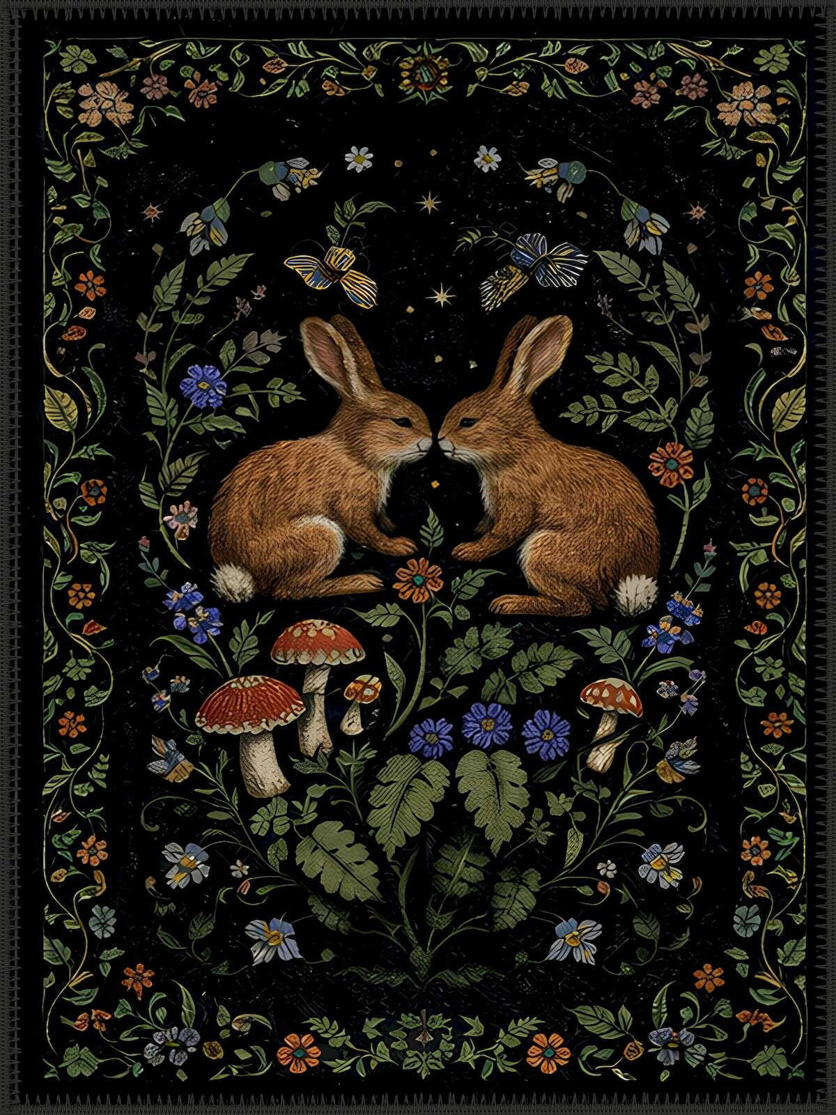 Luna Tavşan & Çiçek patterned Washable Custom Size Rug