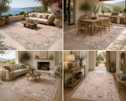 Toledo vintage Medallion Patterned Pudra pink & cream Washable Custom Size Rug