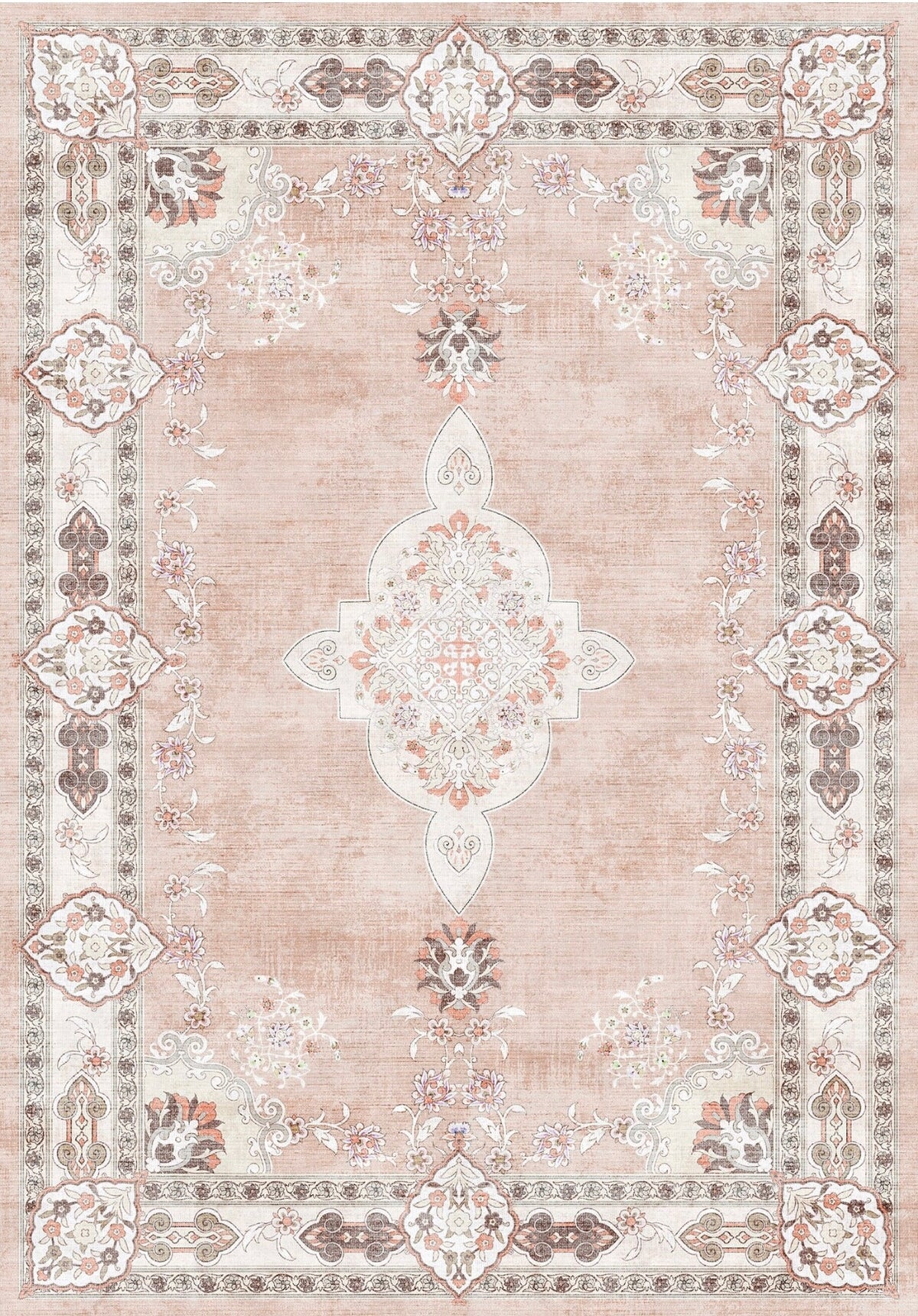 Toledo vintage Medallion Patterned Pudra pink & cream Washable Custom Size Rug