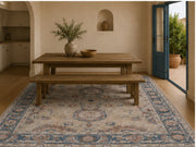Palestine vintage Medallion Patterned beige & blue Washable Custom Size Rug