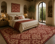 Eugene red cream Medallion Patterned Washable Custom Size Rug