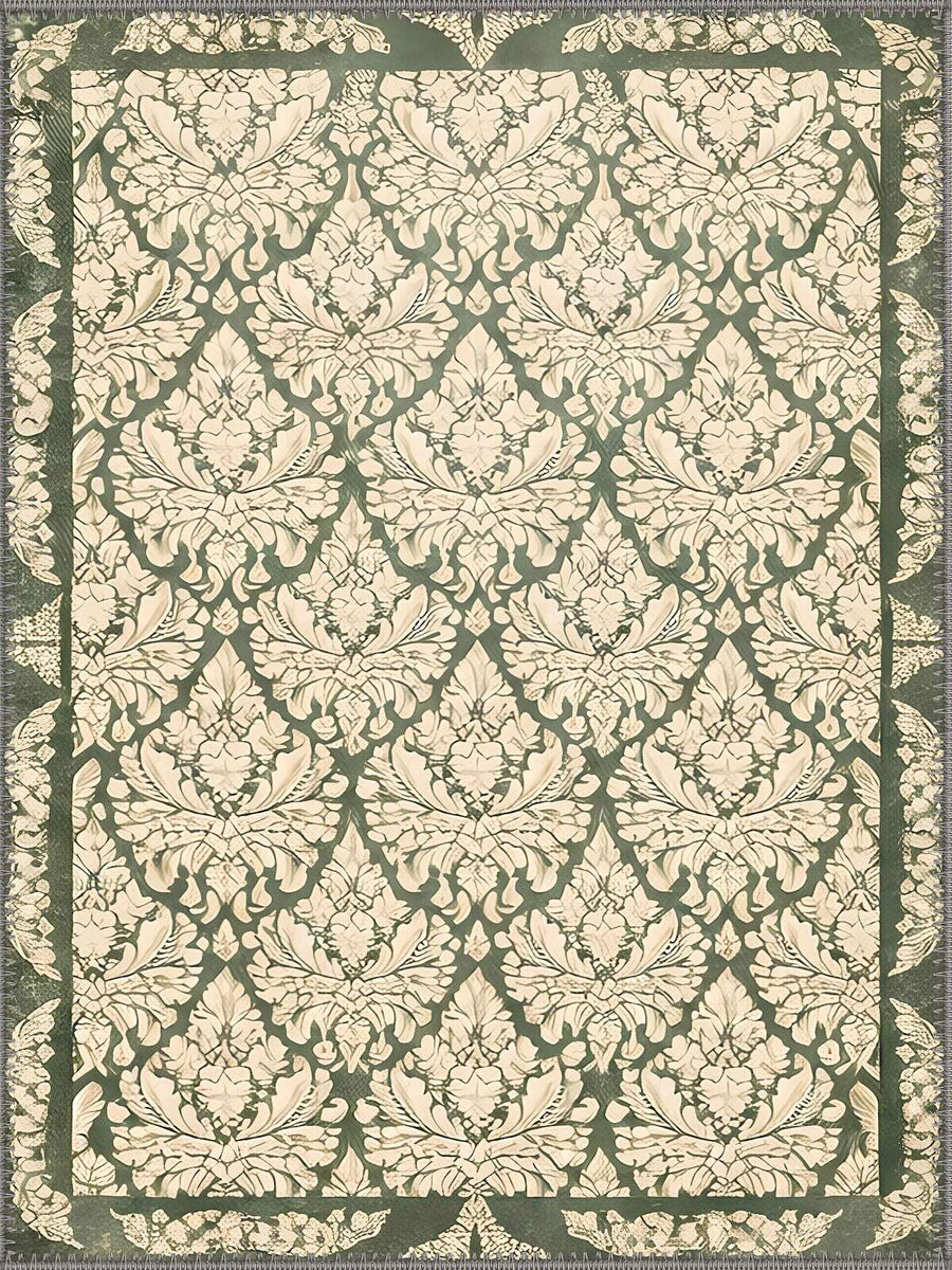 Ålesund green cream Çiçek patterned Washable Custom Size Rug