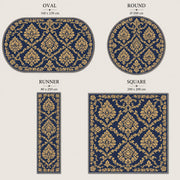 Monterey navy cream Çiçek patterned Washable Custom Size Rug