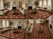 Albany geometric patterned red Washable Custom Size Rug