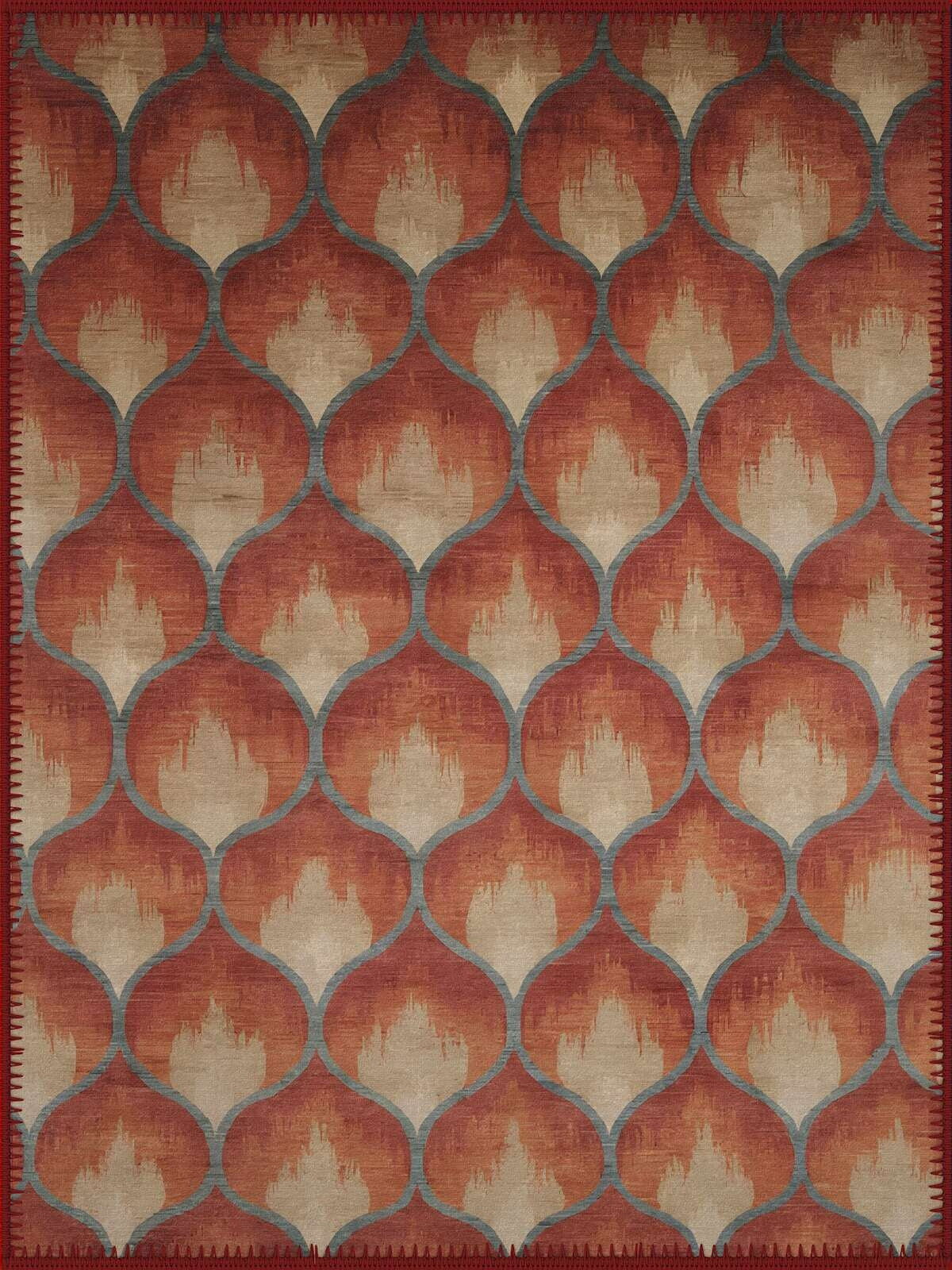 Albany geometric patterned red Washable Custom Size Rug